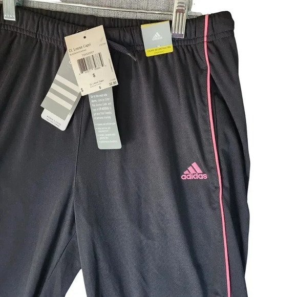 New Adidas Active Pant Women Small Black Polyester CL Loose Capri Stretch - Picture 3 of 10